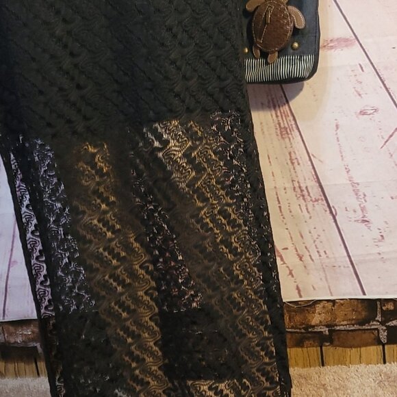 Apt. 9 Black Lace Maxi Dress Sleeveless Scoop Neck Sheer Overlay - Picture 4 of 7